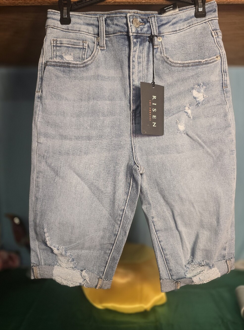 Risen Light Blue Distressed Women's Bermuda Shorts